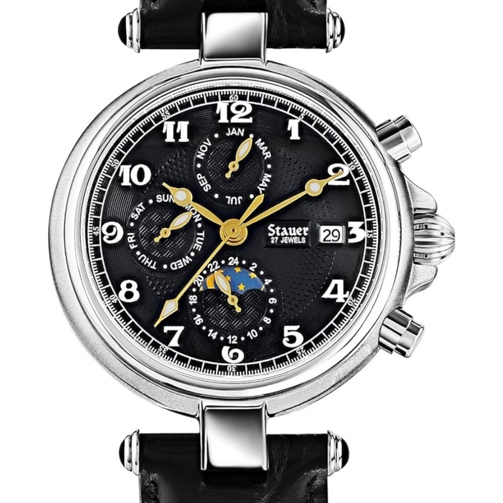 Stauer Noire Automatic Mens Watch – Vintage Style Brand New Moonphase